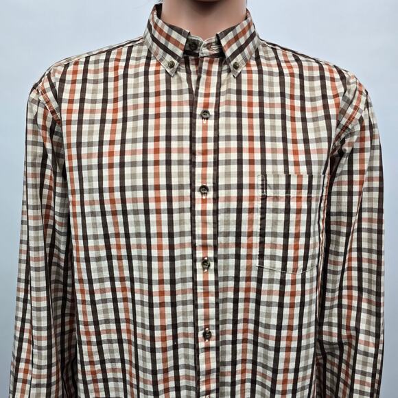 Johnston & Murphy Shirt Men XXL 2XL Brown Multicolor Checked Button down L/S - Picture 1 of 12